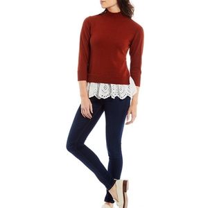 Roller Rabbit Varo Eyelet Peplum 3/4 Rib Cuff Sleeve Cashmere Statement …